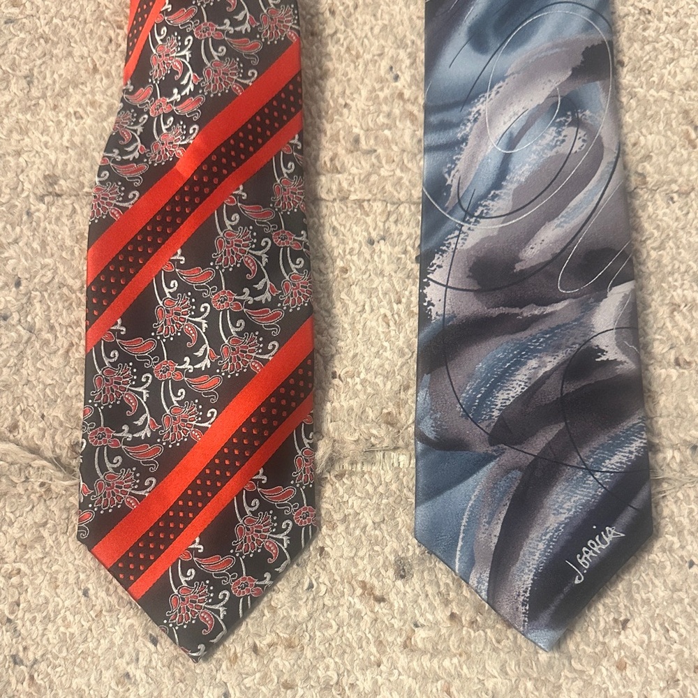 Karl Knox Red Floral and J. Garcia Black Multi color Tie ( 2 tie bundle )